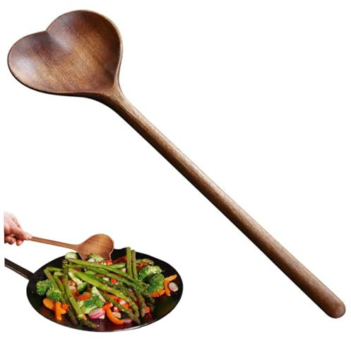 Wooden Spoons Heart Shaped 10 in Long Handle Japanese Bath Salt Scoop for Cooking Kitchen Love-Shape Serving Mixing Ladle for Coffee, Tea, Milkshake Wooden Spoons for Cooking