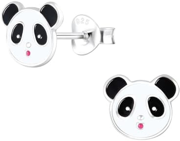 Monkimau Mädchen Ohrringe Panda | Ohrstecker aus 925 Sterling Silber | Kinderohrringe hypoallergen
