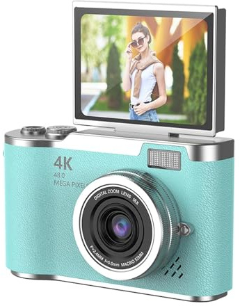 48MP 1080P Digital Camera with 2.4'' Flip Screen and 18X Zoom, 4 Hour Long Battery Vlogging Camera for Teens, Beginners, Built-in Games and Filters for Travel, Youtube, TikTok (Green)