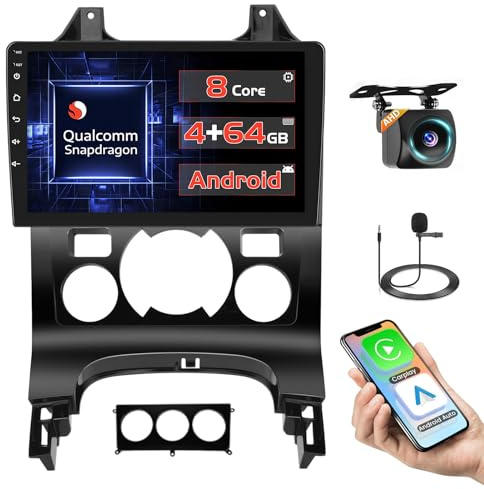 [Qualcomm] 8 Core 4+64GB Android 15 Autoradio pour Peugeot 3008 2009-2015 sans Fil Carplay Android Auto, 9'' Écran Tactile Radio Voiture Refroidissement/GPS/BT/WiFi/Caméra de Recul/DSP/FM/RDS/SWC/Mic