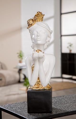 GILDE Skulptur Rosenliebe aus Kunstharz, Fraumotiv mit Rosen, 42 cm hoch, weiß