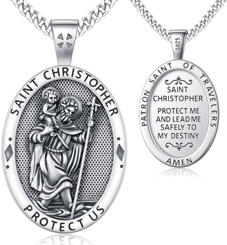Friggem Saint Michael/Saint Christophorus/Heiliger Benedikt Kreuz Anhänger Halskette 925 Sterling Silber Erzengel St Michael Anhänger Religiöser Amulett Schmuck für Damen Herren