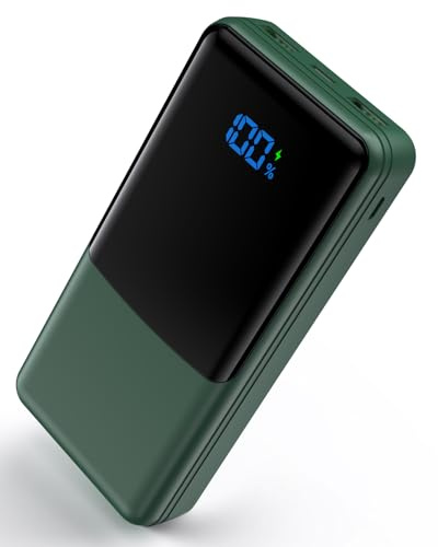 Coblob Power Bank 27000mAh, Powerbank Schnellladefunktion USB C PD 20W | Fast Portable Charger für Samsung Galaxy iPhone Handy, Externe Handyakkus mit LED Display 2 Input & 3 Output, Dunkelgrün