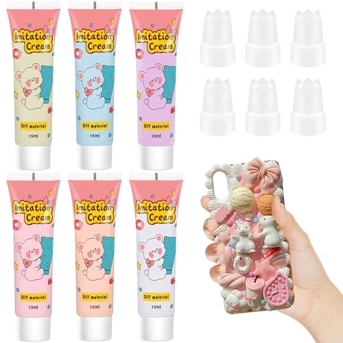 6-Farben-Creme-Kleber-Set für Bastelprojekte, Scrapbooking, Schmuck, Nagelkunst, Kuchen-Dekoration und mehr | Vielseitige und langlebige Bastelzubehör (6x15g Cream glue)