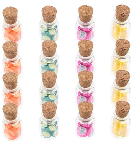 Toddmomy Miniatur Glasvorratsgläser mit Künstlichen Fruchtscheiben 16 Stück Puppenhaus Deko aus Kunstharz und Glas Farbenfrohe Kleiner Essensgläser für Puppenhaus und Selbstgemacht