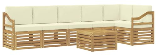 vidaXL Ecksofa Set mit Kissen 7 pcs Weiß und Creme Massivholz Akazie, Garten Lounge, Moderne Outdoor-Sofa Sets, modulare Sofas, Essbereich, Holz Sitzgruppe, Terrasse Ideen