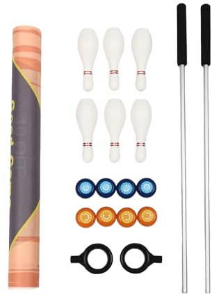 3-in-1 Tischspiel Set | Shuffleboard Bowling Curling Spiel Familienspiel | Tabelle top Games | Tragbares | Inkl. 2 Schubstangen & 8 Curling & 6 Bowling-Pins | Für Zuhause Büro Party