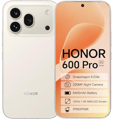 HONOR 600 Pro Smartphone 5G, 12+512GB, Snapdragon 8 Elite, 120Hz 1.5K AMOLED Screen, 200MP Night Camera, 6400mAh Battery Support 80W Charge, IP68/IP69K Dustproof & Waterproof