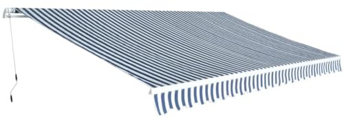 QJBSAVVA Tenda da sole a braccio articolato, 500 x 300 cm, per terrazza e balcone, in alluminio e poliestere, protezione solare con manovella, montaggio a parete, blu e bianco a righe