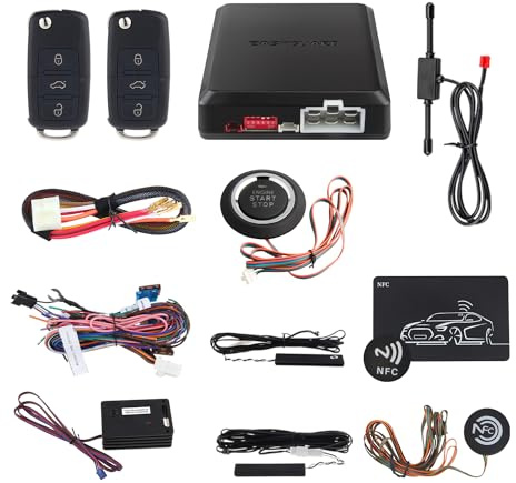 EasyGuard PKE Auto Alarm System mit Fernbedienung Start Starter Push Start Stop Button NFC Eintrag ungeschliffen Schlüssel Klinge FSK Technologie Code Rolling ec002-v-ns …