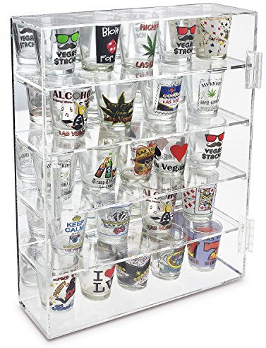 Ikee Design Spiegelrückseite Acryl Wandmontierbare Vitrine mit 4 Ablagen für Figuren und mehr, Acrylgehäuse für Heimdekoration, Ladenauslage und Präsentationsgebrauch, 27 x 7 x 35 cm (B x T x H)