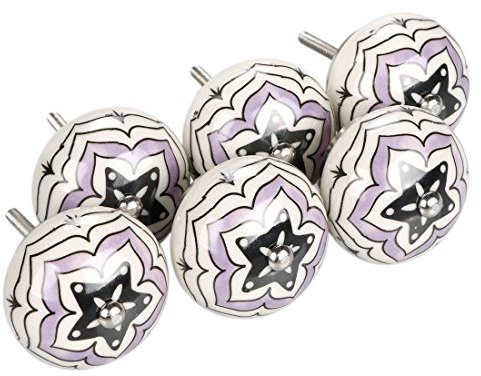 Sourcingmap 6 Pieces Vintage Shabby Knobs Purple and White Floral Hand Painted Ceramic Pumpkin Cupboard Wardrobe Cabinet Drawer Door Handles Pulls Knob, Five-Pointed Star