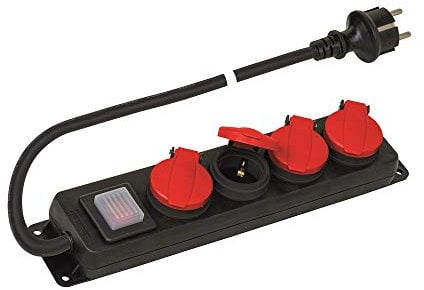 POLY POOL - PP2508 Außen-Mehrfachsteckdosenleiste IP44 - 4 Schuko-Steckdosen 16A mit Schutzkappen und Stecker 16A - Mehrfachsteckdosenleiste mit Kabel 1,5 m - Steckdosenleiste mit Schalter