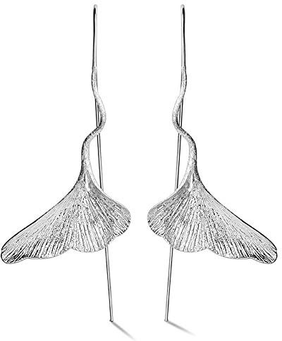 ✦ Geschenke für Frauen ✦Springlight S925 Sterling Silber Damen Ohrringe Ginkgo Blatt Ohrringe Silber 925 Hängend Handmade Schmuck Damen Personalisierte Geschenke, Mädchen Geschenke.(Silber)