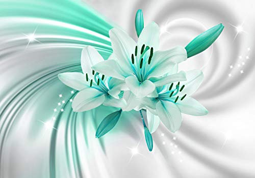 wandmotiv24 Fototapete Türkis Lilien Blüten, XS 150 x 105cm - 3 Teile, Wanddeko, Wandbild, Wandtapete, Blumen, Weiss, Pflanzen M1319