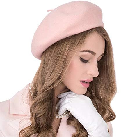 Gllutt Damenhut aus Wolle im französischen Stil, einfarbig, Rosa, One Size