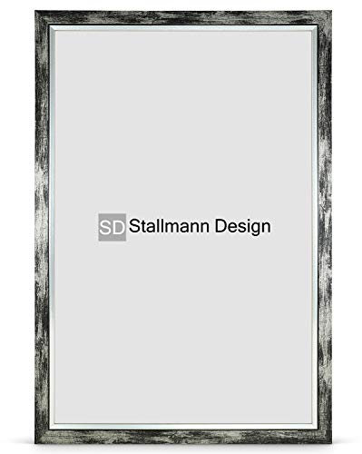 Stallmann Design 'My Frames' Bilderrahmen 50 x 100 cm | Farbe: Schwarz-Silber gewischt | nostalgischer Retro Rahmen - kombiniert Used-Look mit modernem Flair