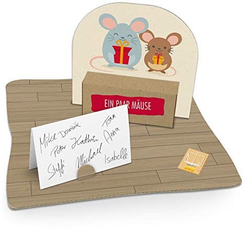 itenga Mäuse Geldgeschenk Gastgeschenk Verpackung Finanzspritze mit Bodenplatte, Geschenkkarte und Stickerbogen