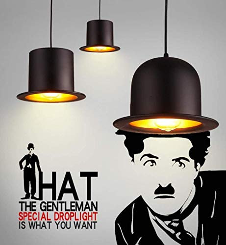 XBSLJ Ventilateur de Plafond, Lustre Lampe Suspendue Lumières Lustre en métal flattop Rétro Pendentif Vintage Antique Chapeau Loft Bar Chambre Chambre Magasin de vêtements-Haut Plat