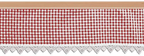 SeGaTeX home fashion Querbehang Leni rot-weiß Karierter Stoff/Kurzgardine mit kleinen Herzen im Landhaus-Stil/Reihband Oben, Besatz aus feiner Vogtländischer Spitze Höhe x Breite 27 x 126 cm