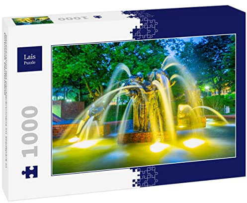 Lais Puzzle Nachtansicht des Gauklerbrunnens im Stadtpark in Dortmund, Deutschland 1000 Teile
