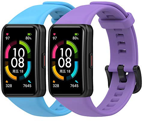Yikamosi Compatible con Honor Band 6 Correa/Huawei Band 6 Correa,liberación rápida TPU Suave Cierre de Acero Inoxidable Correas de Repuesto para Honor Band 6/Huawei Band 6,Azul+Morado