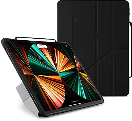 Pipetto Funda para iPad Pro 12.9 (2018/2020/2021) Origami, Resistente a los Golpes, 5 en 1 con función Atril, Carga Apple Pencil 2, 99,9% antibacteriana para iPad, Color Negro