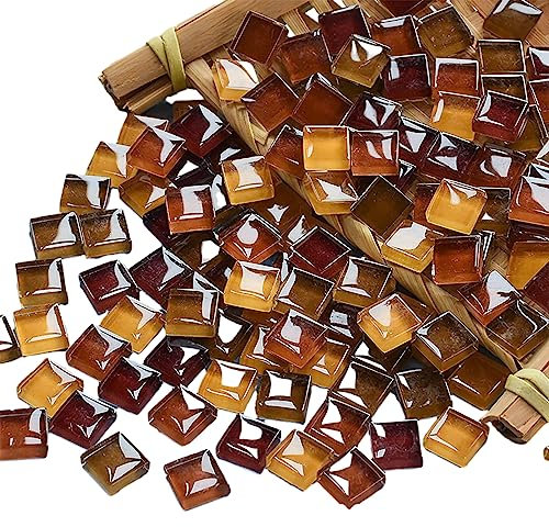 Mosaikfliesen 225 Stück/200g Packung Kristallglas Mosaik Fliesen Zubehör für Heimdekoration, DIY Handwerk, Teller, Bilderrahmen, Blumentöpfe - 1x1cm Quadratische Fliesen (Kaffee)