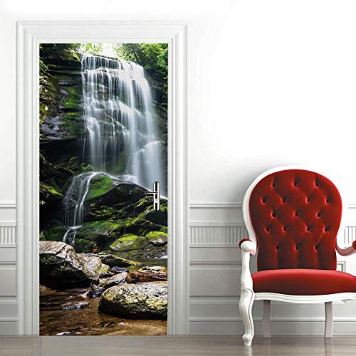 3D Türaufkleber 77x200cm Wasserfalllandschaft Türtapete Wandbild Selbstklebend PVC Wasserdicht Abnehmbar Türfolie TürPoster Fototapete Wohnzimmer Schlafzimmer küche bad büro Dekoration