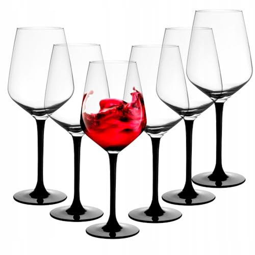 Altom Design Weinglas mit langem, schwarzem Stiel in Geschenkbox Rubin, 6 Stück (Rotweinglas - 370 ml)