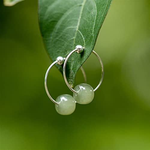 Weiß/Grün Natural Jade 925 Sterling Silber Hoop Ohrringe, exquisiter Schmuck for Frauen, Weihnachtsgeschenke (Gem Color : Green)