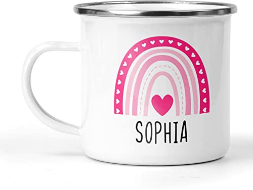 Personalised Rainbow Enamel Mug with Name, Valentine's Day Gift, Galentine's Gift, Valentines Day Mug, Gift for Her, Friend, Kids, Cup