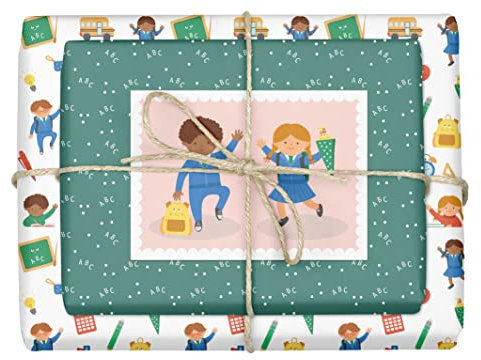 dabelino® Einschulung Geschenkpapier Set: Schulkind (Mädchen, Jungen) zum Schulanfang/Schulstart/erster Schultag (Karte + 4 Bögen)