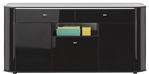Möbel Jack Sideboard - Schwarz Hochglanz - Schwarz matt - B 180 cm - 3 Türen - 2 Schubladen