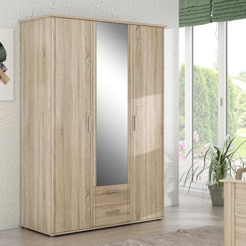 Forte Gloria Kleiderschrank 140, 3-türiger Schrank, modern, Schlafzimmer, Flur, Jugendzimmer, Kinderzimmer, Holzwerkstoff, Sonoma Eiche Holzdekor, 139,2 cm breit x 200,8 cm hoch x 59,6 cm tief