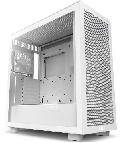 NZXT H7 Flow CM-H71FW-01 - Case da gioco ATX Mid Tower per PC - Porta I/O anteriore USB Type-C - Pannello laterale in vetro temperato a sgancio rapido - Bianco