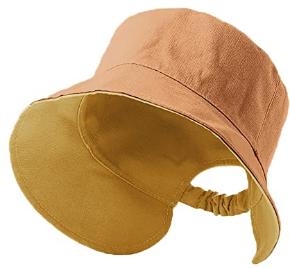 YAMEE Pferdeschwanz-Sonnenhut für Damen, wendbar, UV-Schutz, faltbar, breite Krempe, Strandhüte, Gelb/Orange, One size