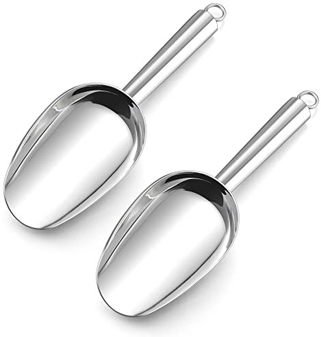 Herogo Lot de 2 pelles à farine, en acier inoxydable, 18 x 6 cm, pour cuisine, bar, mariage, farine, nourriture, bonbons, passe au lave-vaisselle