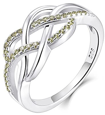 YL Keltischer Ring 925 Sterling Silber August Geburtsstein Peridot Zirkonia Jubiläum Ewigkeit Unendlichkeit Keltischer Knotenring für Damen(Größe 62)