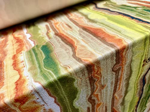 Stretch-Spandex Valentino Crepe Scuba Jersey-Stoff, Meterware – Marmorierter Streifen-Druck – Grün & Orange