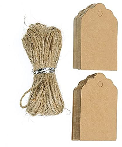 100 étiquettes en papier kraft avec ficelle de jute cadeaux de bricolage prix étiquettes de nom de bagages étiquette de cadeau de métier vide pour