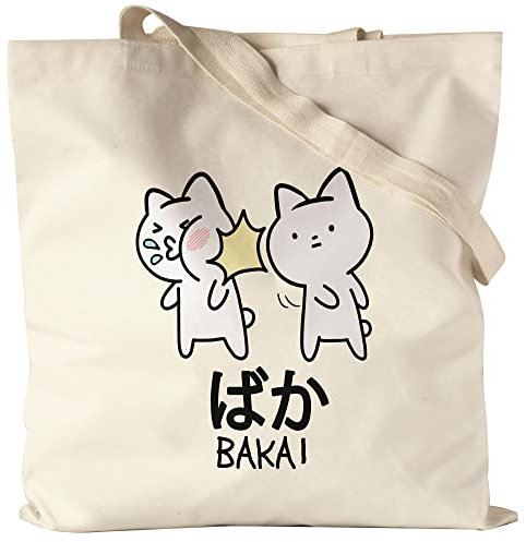 Hey!Print Baka Anime Jutebeutel Stoffbeutel Canvas Lustiges Baka Katze Ohrfeige Cat Otaku Manga
