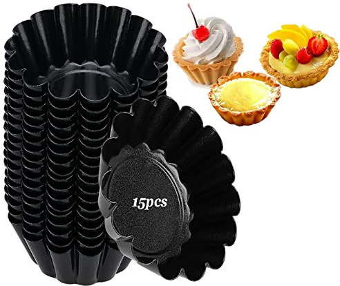 Comius Sharp Muffin Form,15 Stück Mini Tarteform aus Kohlenstoffstahl, Kuchenformen,Törtchenformen, Antihaft Muffinform Kohlenstoffstahl Tartelette Förmchen, Wiederverwendbare