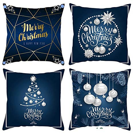 Dark Blue-50, Orientalische Deko Polyester Kopfkissenbezug 4er Set Weiß Dekorative Christbaumkugeln Winter Home Deko für Sofa Wohnzimmer