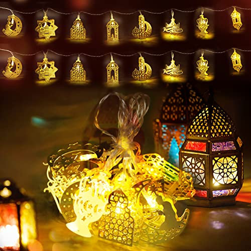Abnaok LED Ramadan Eid Lichterkette 1.65M 10 LEDs Muslim Ramadan Lichterkette,Ramadan Licht Stern Mond Lichterketten Eid Dekoration Licht Latern für Zuhause Hochzeit Geburtstag Ramadan Party