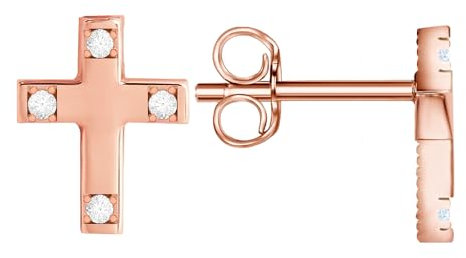 Kreuz Ohrstecker aus 585 Rotgold, mit Zirkonia