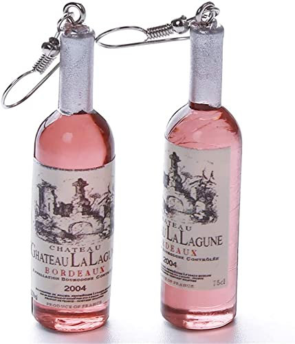 Générique Bouteille de vin Pendentif Boucles d'oreilles Verre Dangle Crochet Boucles d'oreilles Bijoux Amoureux Cadeau pour Femmes, Marron