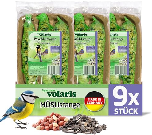 Eggersmann volaris MÜSLIstangen 9 Stück | Futterstangen im Netz | Wildvogelfutter mit Erdnüssen & Sonnenblumenkernen | Ganzjahresfutter für alle Vogelarten