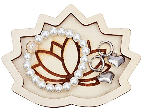 GORGECRAFT Navajo Bandeja de Cristal de Loto Blanco, Soporte de Bandeja de Madera, Bandeja Decorativa de Flores con Bordes Festoneados, Organizador de Platos para Madera, Piedras Preciosas