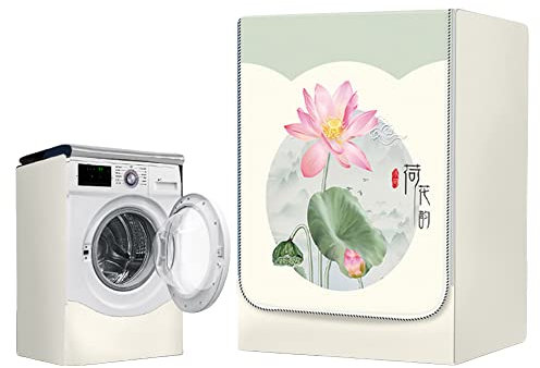FANSU Fleur de Lotus Couvercle pour Machine à Laver ou sèche-Linge à Tambour, Housse pour Machine Lave-Linge avec Fermeture éclair Couvercle de Protection, Imperméable (8-10kg,Paysage)